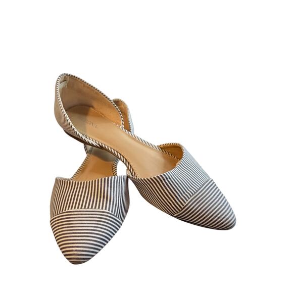 Merona Poppy D'orsay Blue White Pinstripe Pointy Toe Ballet Flats SZ 10 Shoes - Picture 3 of 5
